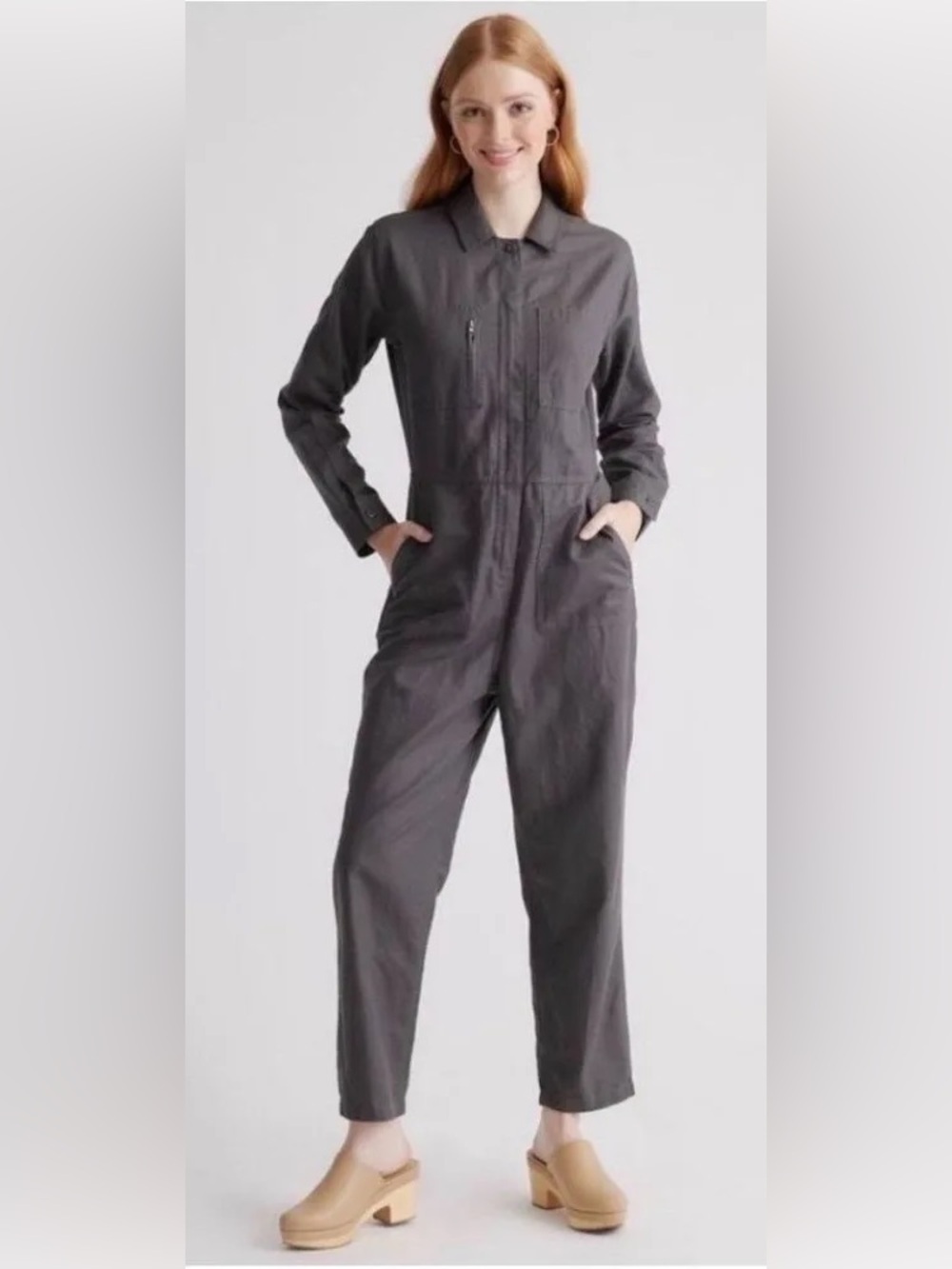 Quince Womens Utility Jumpsuit in Charcoal